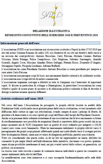 Bilancio: consuntivo 2019, preventivo 2020 e relazione illustrativa